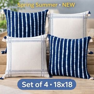 Set of 4 Blue White Pillow Covers 18x18 New